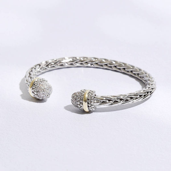 Multi-Toned CZ Round Edge Braided Bangle Bracelet