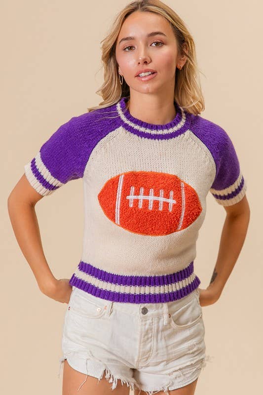 Game Day Striped Rib Band Raglan Sleeve Sweater