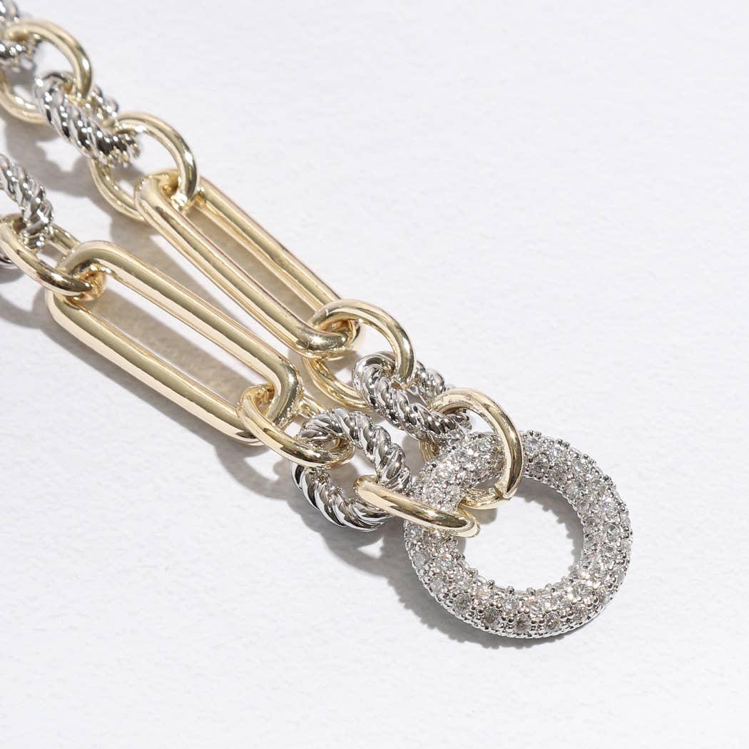 Two-Toned Cable Twisted Wire CZ Necklace