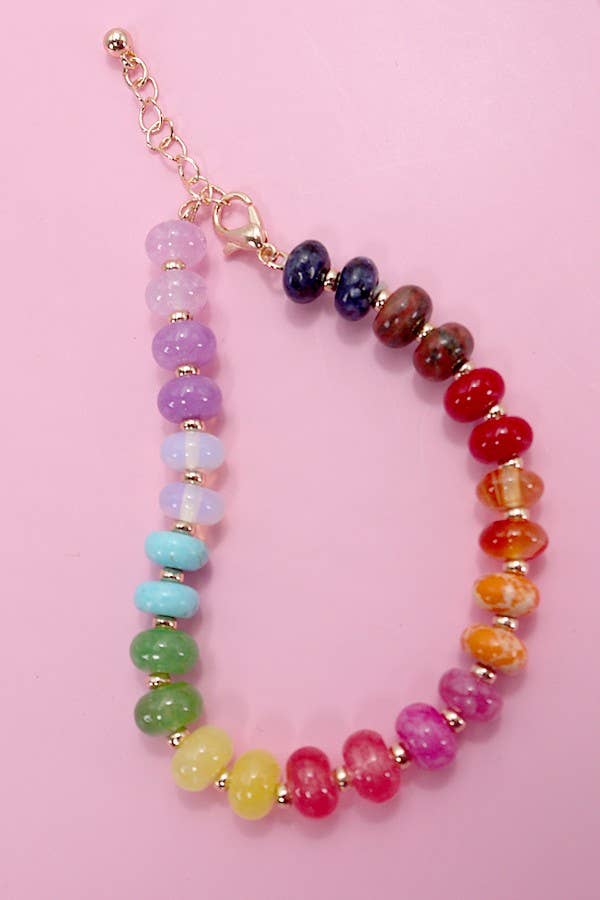 Natural Agate Glass Semi Precious Bead Bracelet