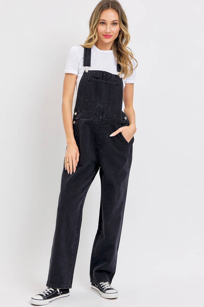 Black Denim Overalls with Adjustable Straps