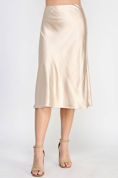 Champagne Satin Midi Skirt