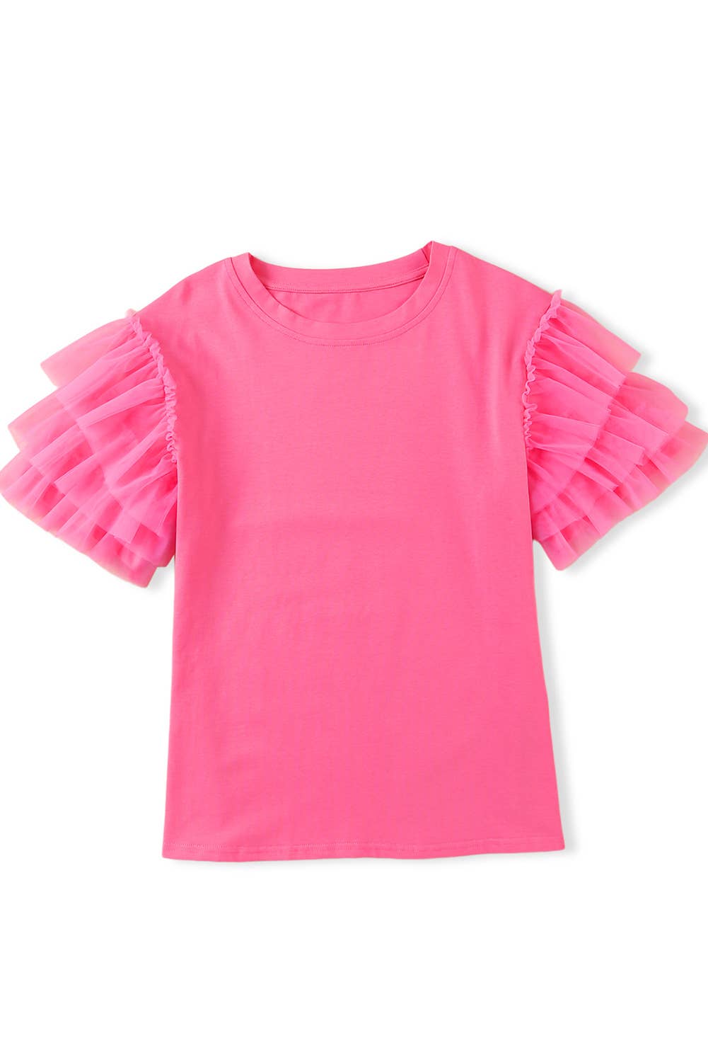 Aapparella Pink Tulle Ruffle Sleeve Top