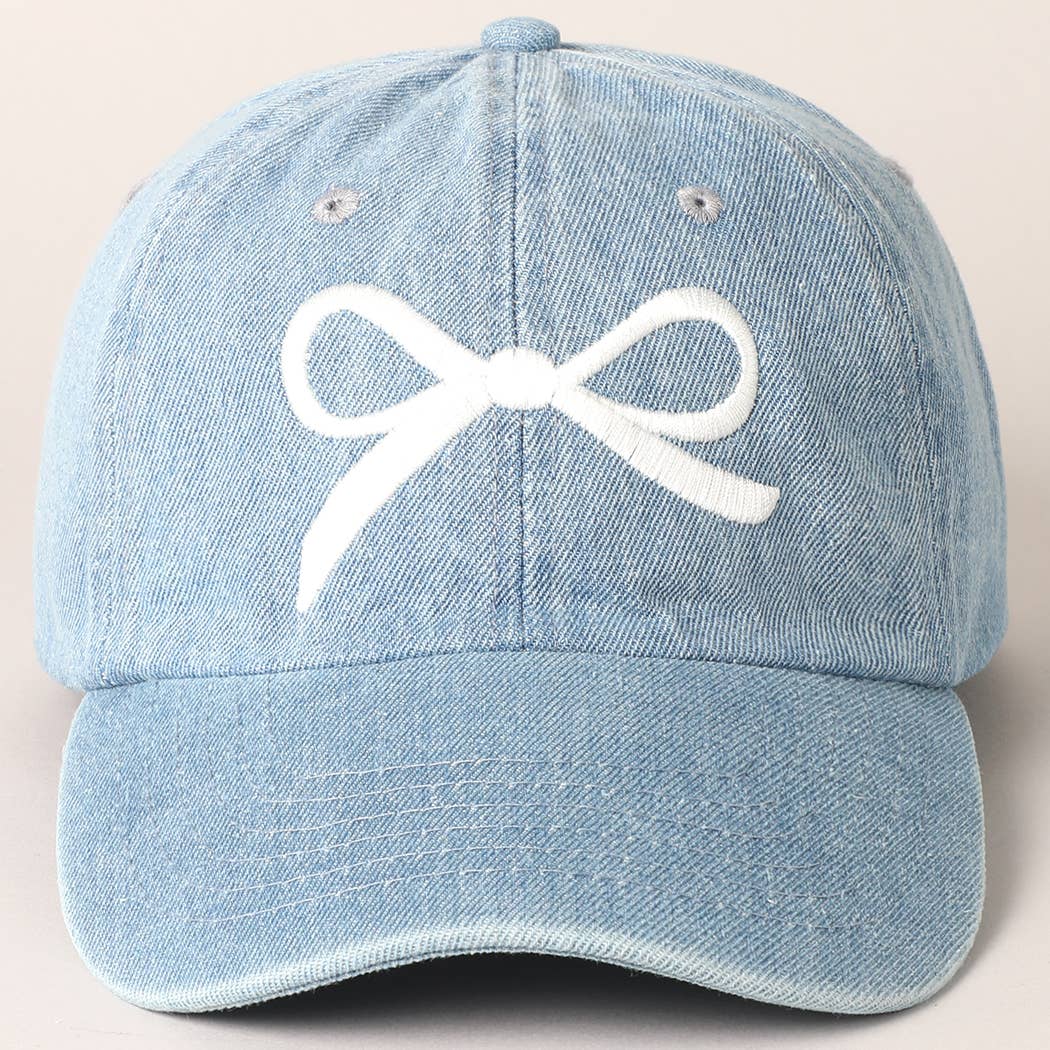 Bow Embroidered Denim Baseball Cap