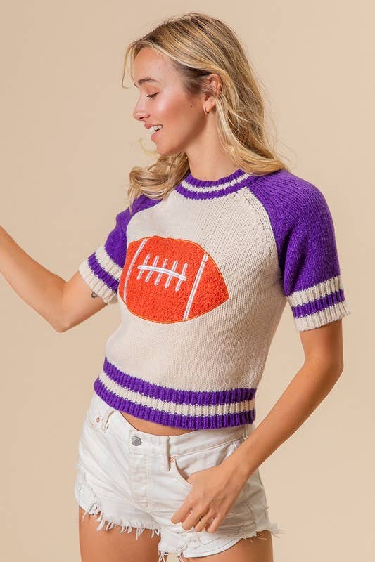 Game Day Striped Rib Band Raglan Sleeve Sweater