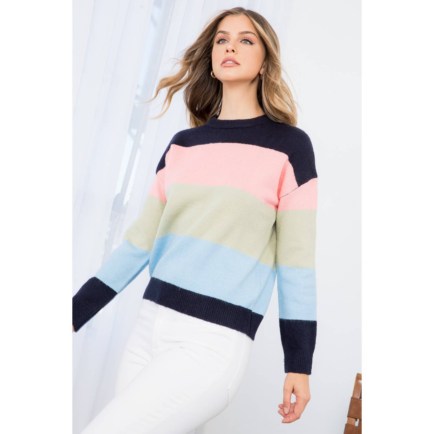 Navy Colorblocked Knit Sweater