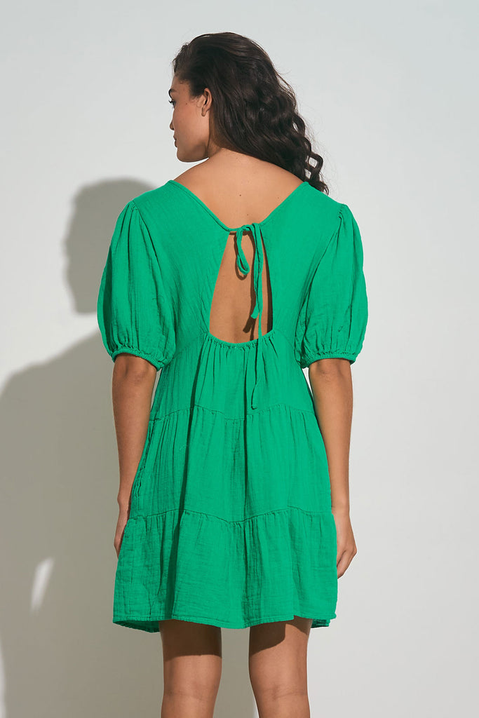 Elan Green Short Sleeve V-Neck Tiered Mini Dress – Maria Vincent Boutique