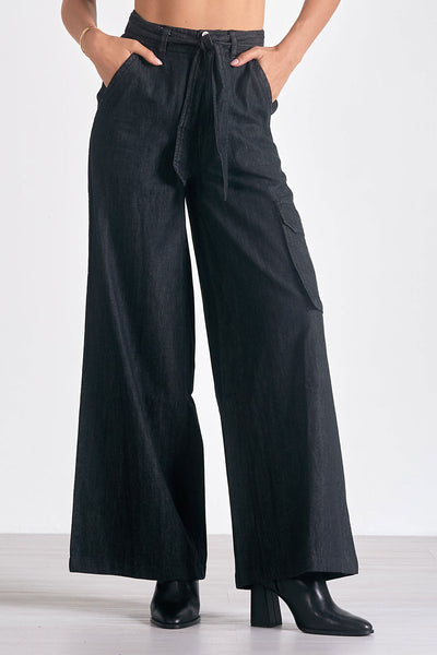 Black Denim High Rise Wide Leg Pants