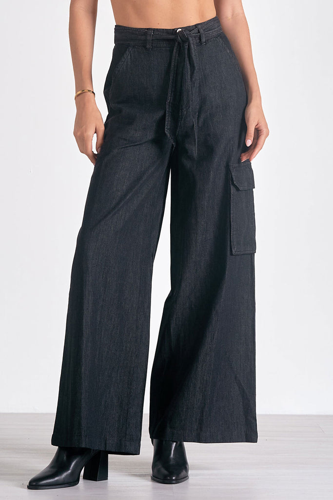 Black Denim High Rise Wide Leg Pants