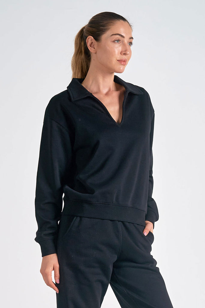 Black Long Sleeve Collared Sweatshirt