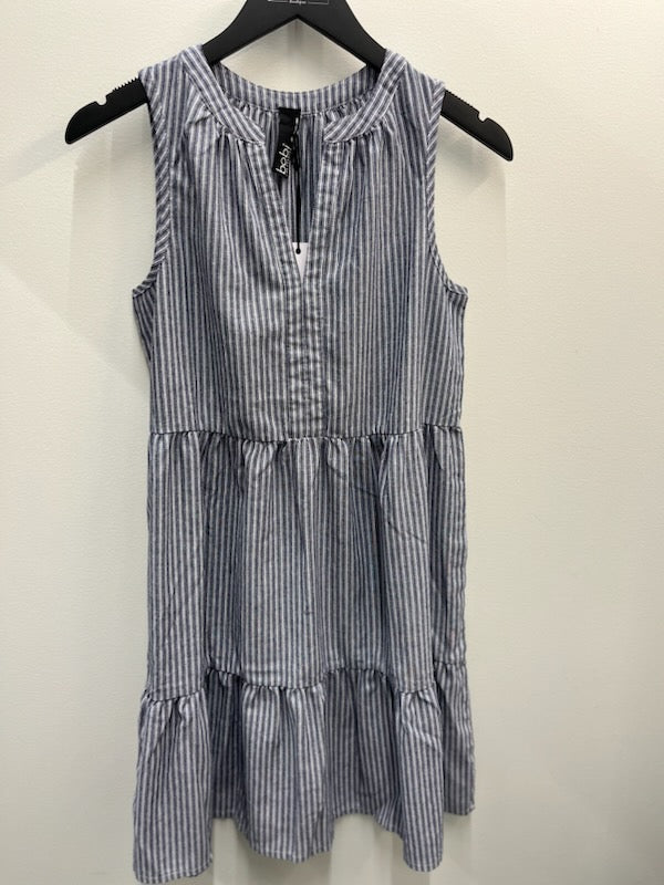 Bobi Blue White Stripe Sleeveless Tiered Dress