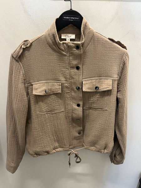 Khaki Zip Up Cotton Gauze Jacket