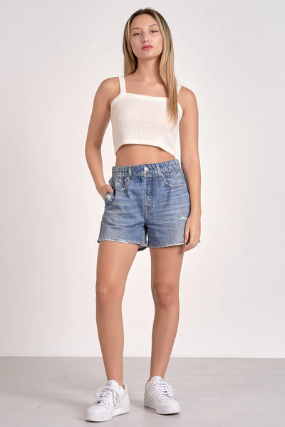 Faux Denim Pull On Sweatpant Shorts