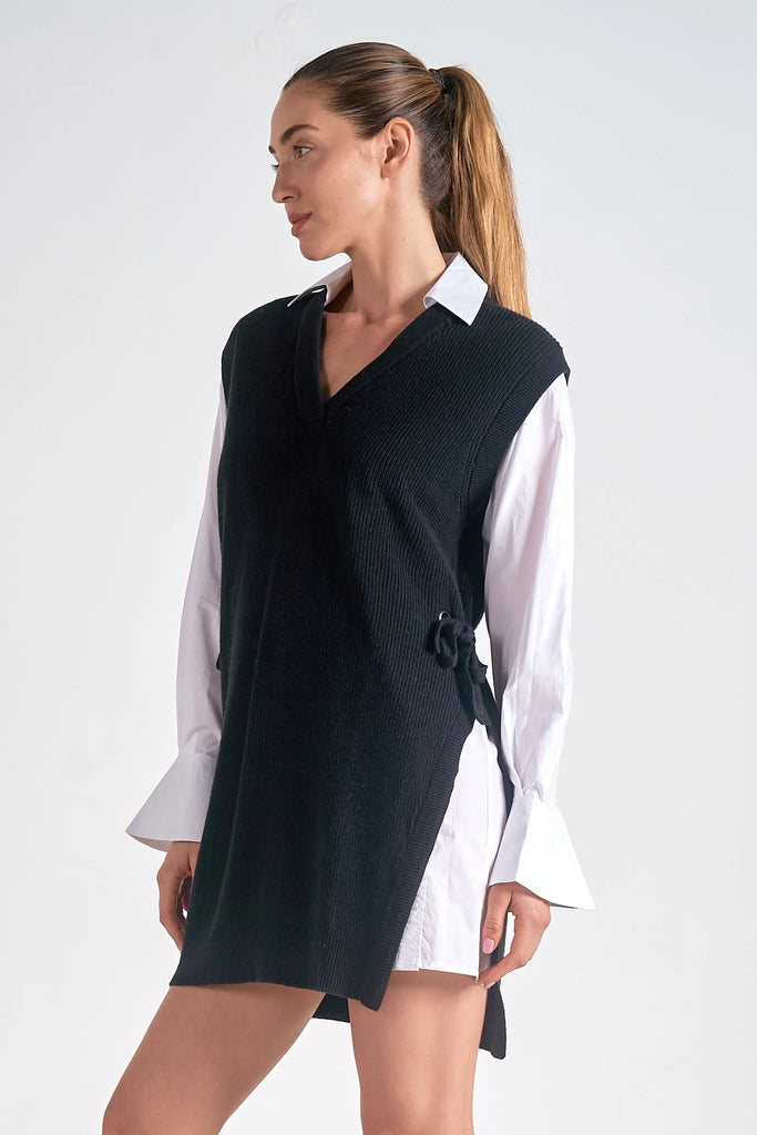 Black White Shirt Sweater Dress