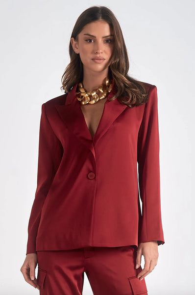 Maroon Wide Lapel Satin Blazer