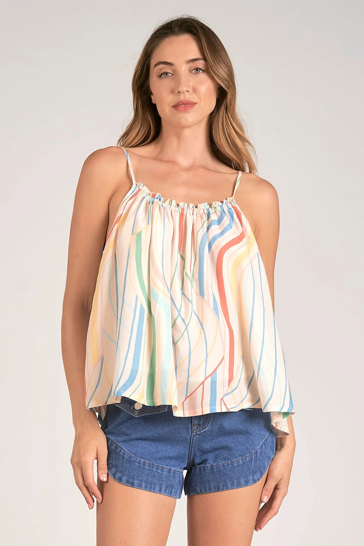 Elan Multi Print Flowy Tank Top