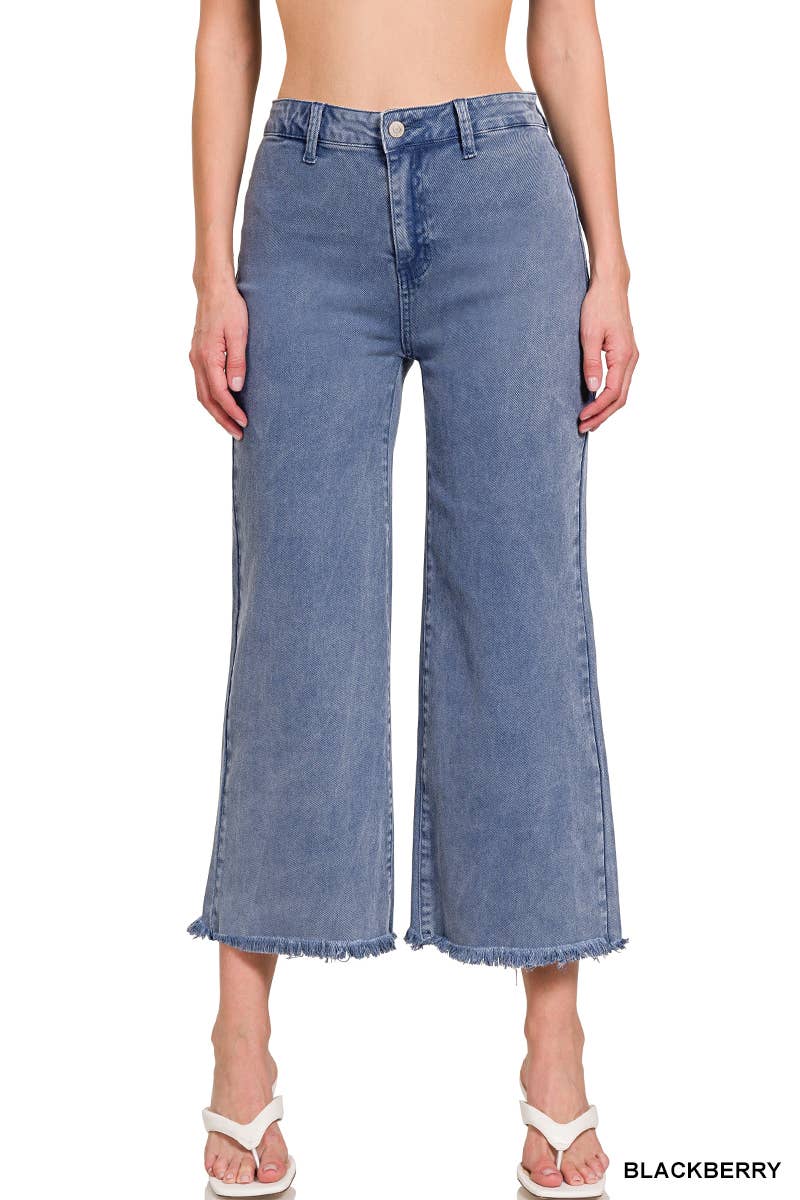 Acid Washed High Waist Frayed Hem Straight Jeans