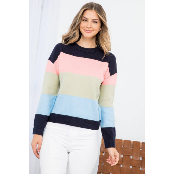 Navy Colorblocked Knit Sweater