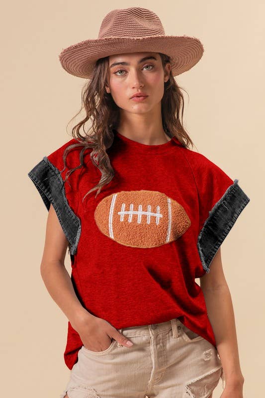 Patch Denim Frayed Edge Gameday Top