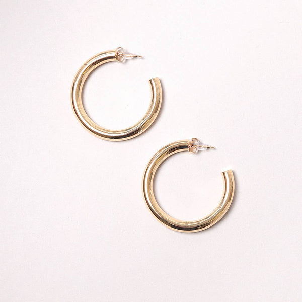 14K Gold-Dipped Metal Post Hoop Earring