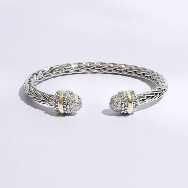 Multi-Toned CZ Round Edge Braided Bangle Bracelet