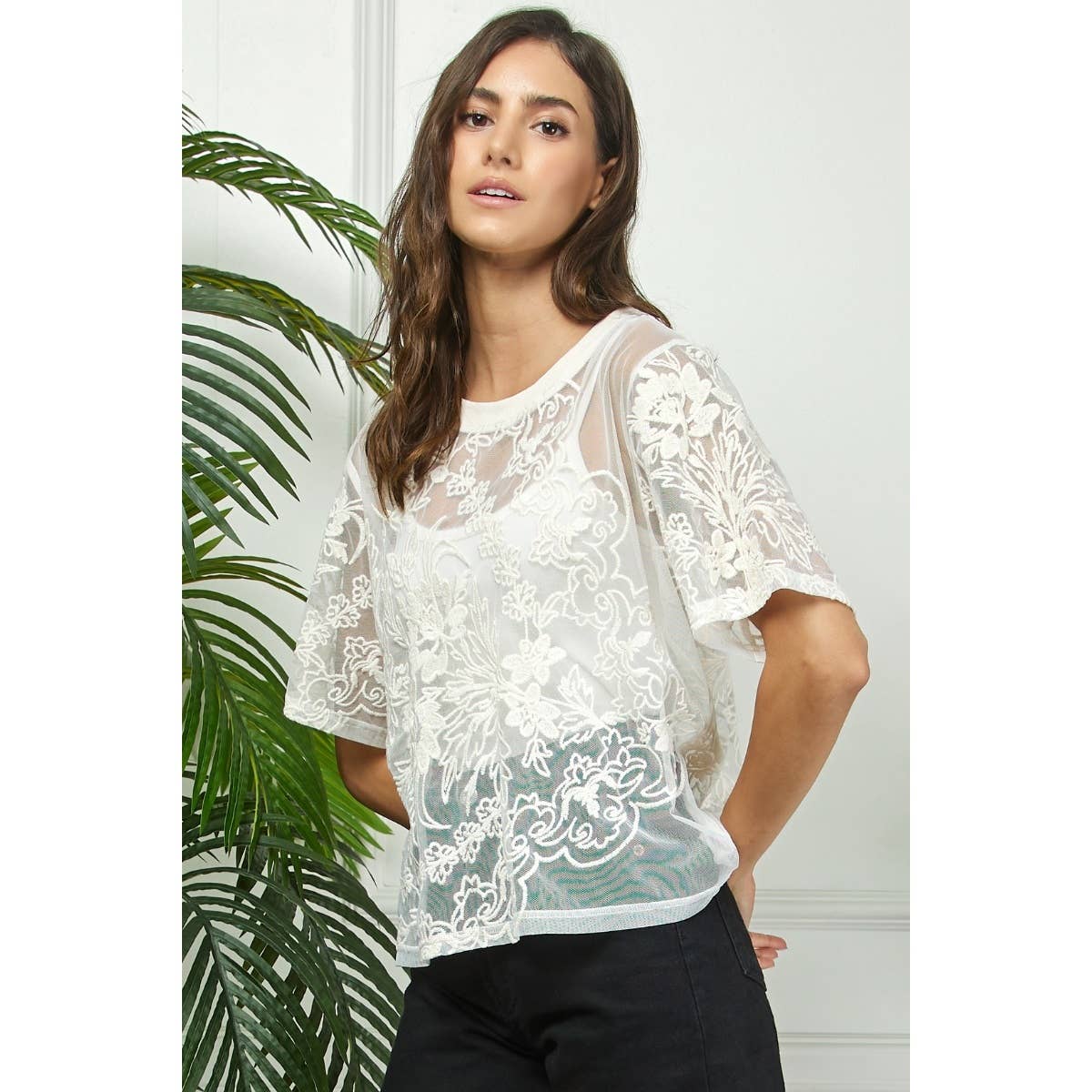 Crochet Flower Lace Mesh Top