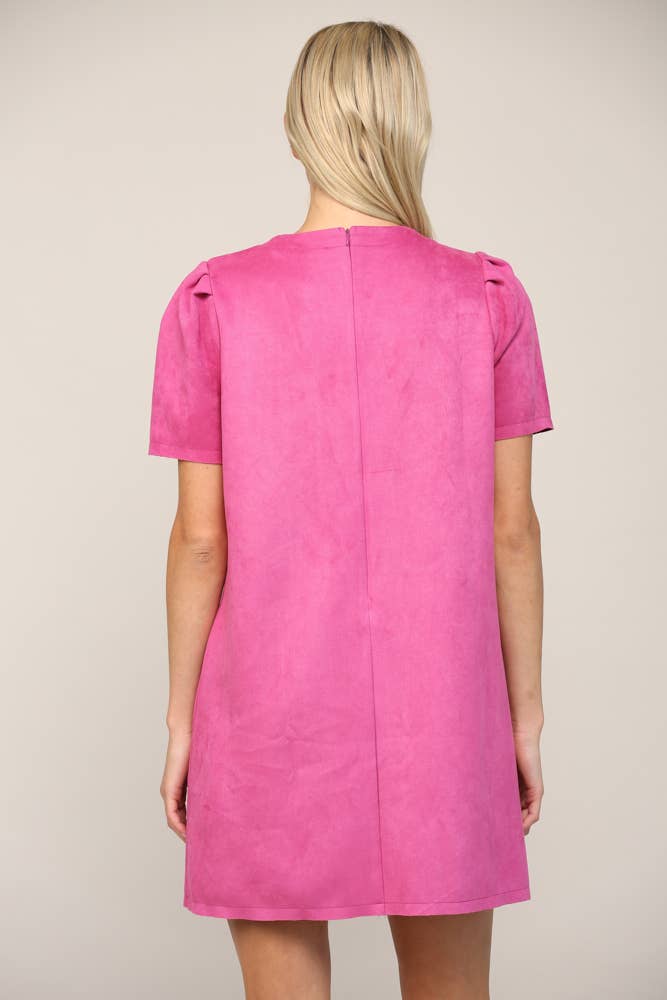 Bubblegum Pink Jewel Embellished Puff Sleeve Shift Dress