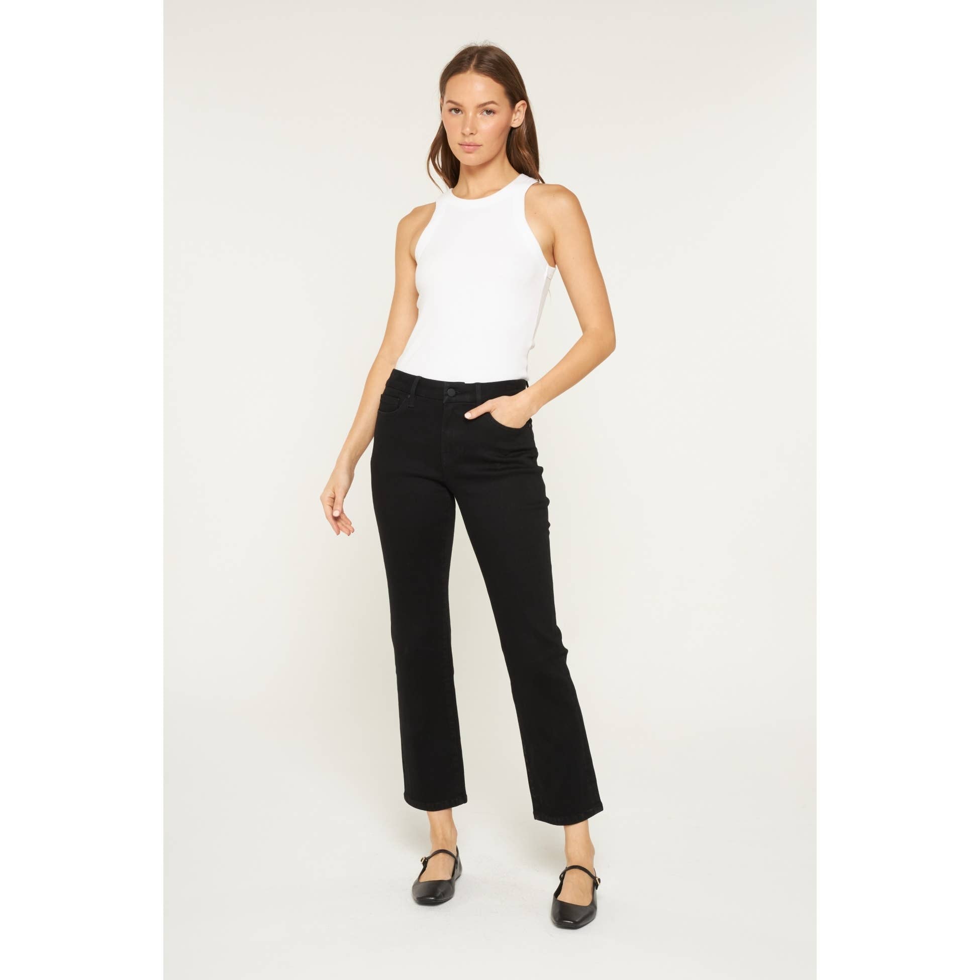 Black Mid Rise Ankle Straight Jeans