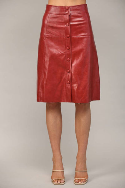 Red Faux Leather Knee Length Skirt