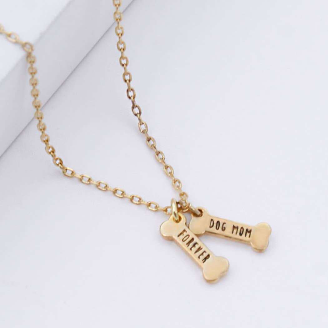 Gold-Dipped Bone Shape Dog Mom Necklace