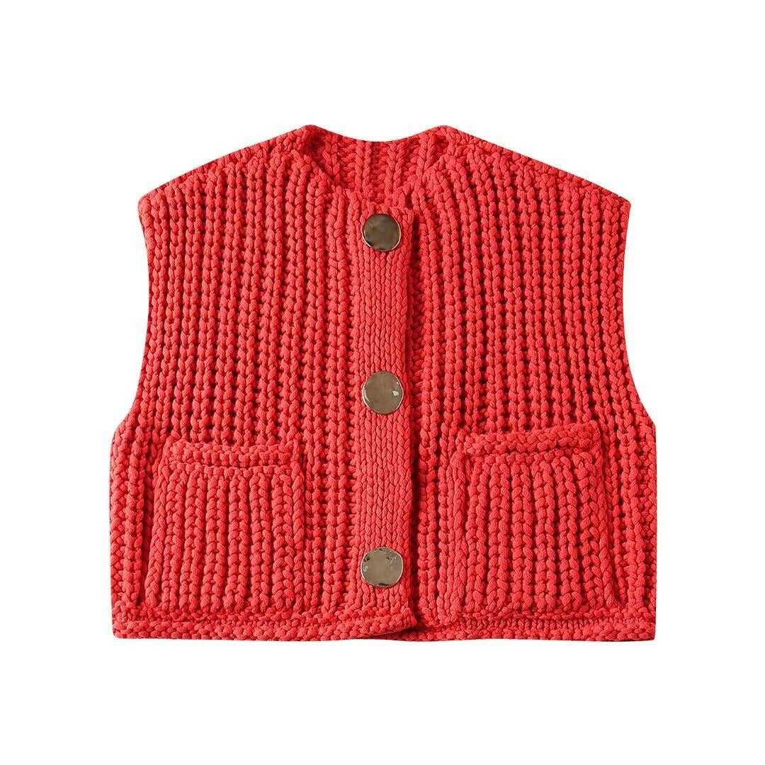 Knit Cardigan Vest With Pocket