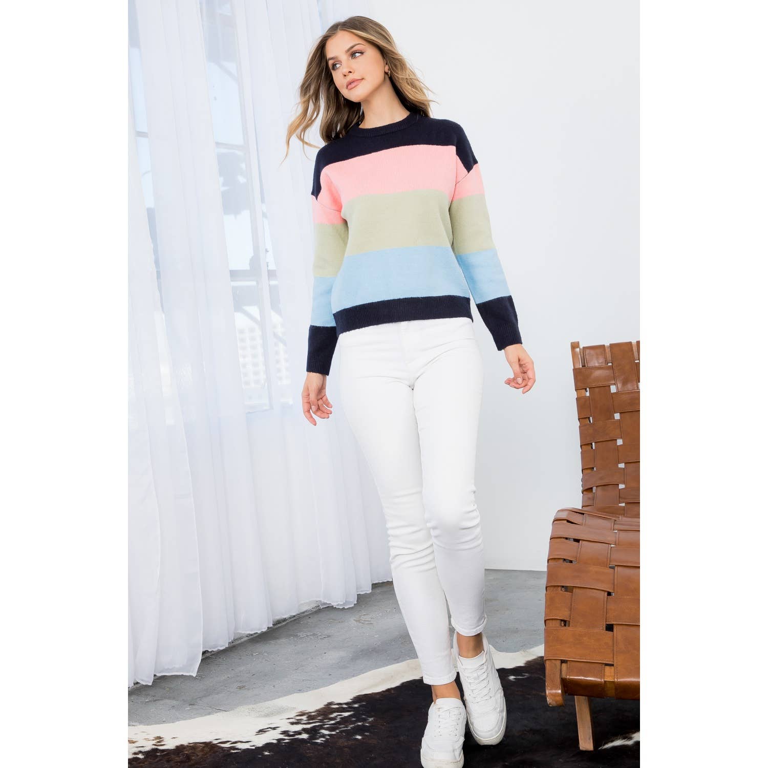 Navy Colorblocked Knit Sweater