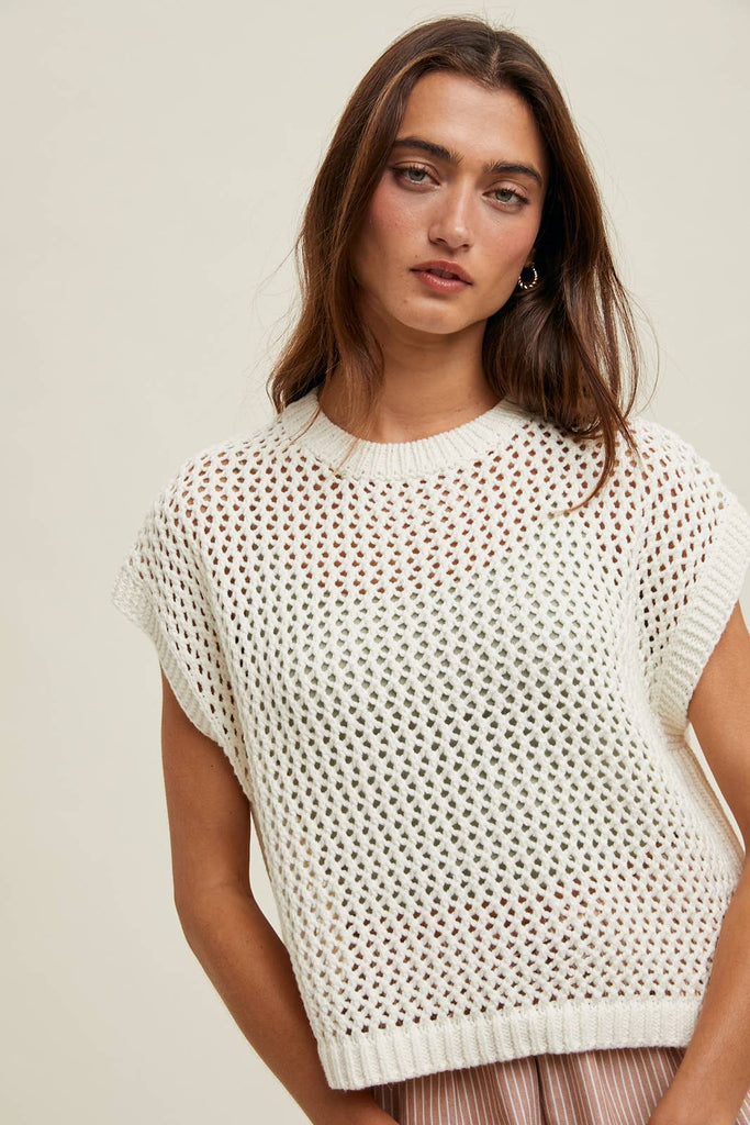 Ivory Open Knit Sleeveless Sweater