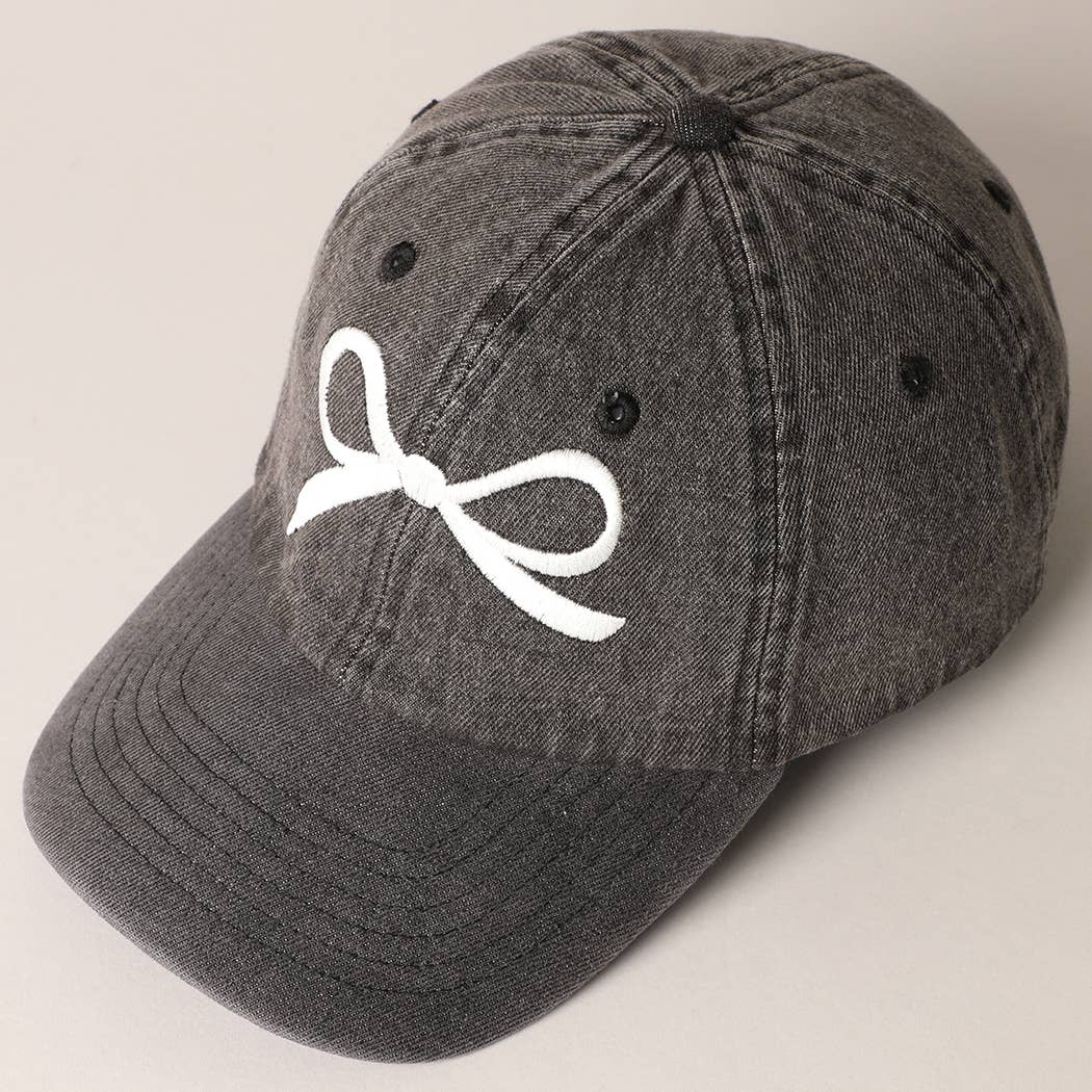 Bow Embroidered Denim Baseball Cap