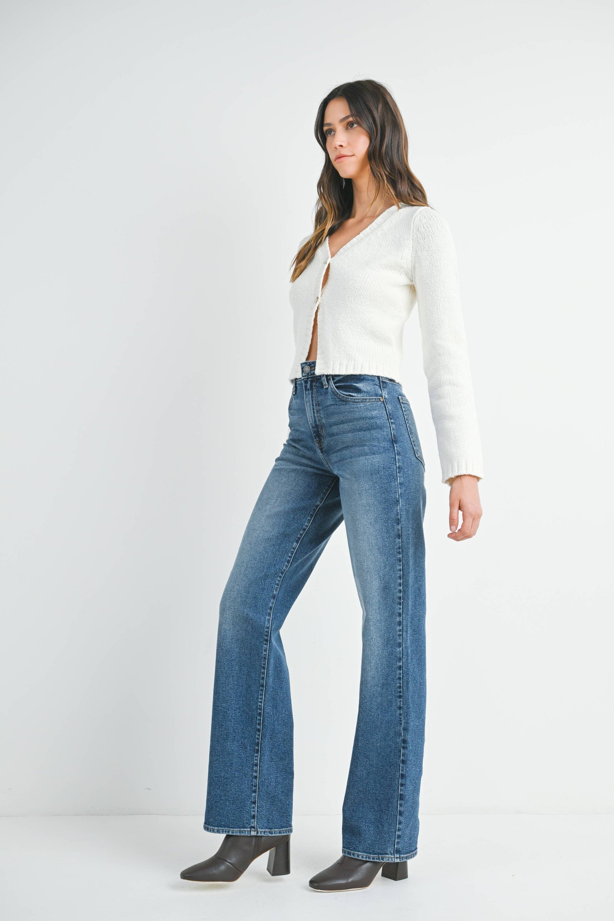 Medim Wash Longer Length Straight Jeans