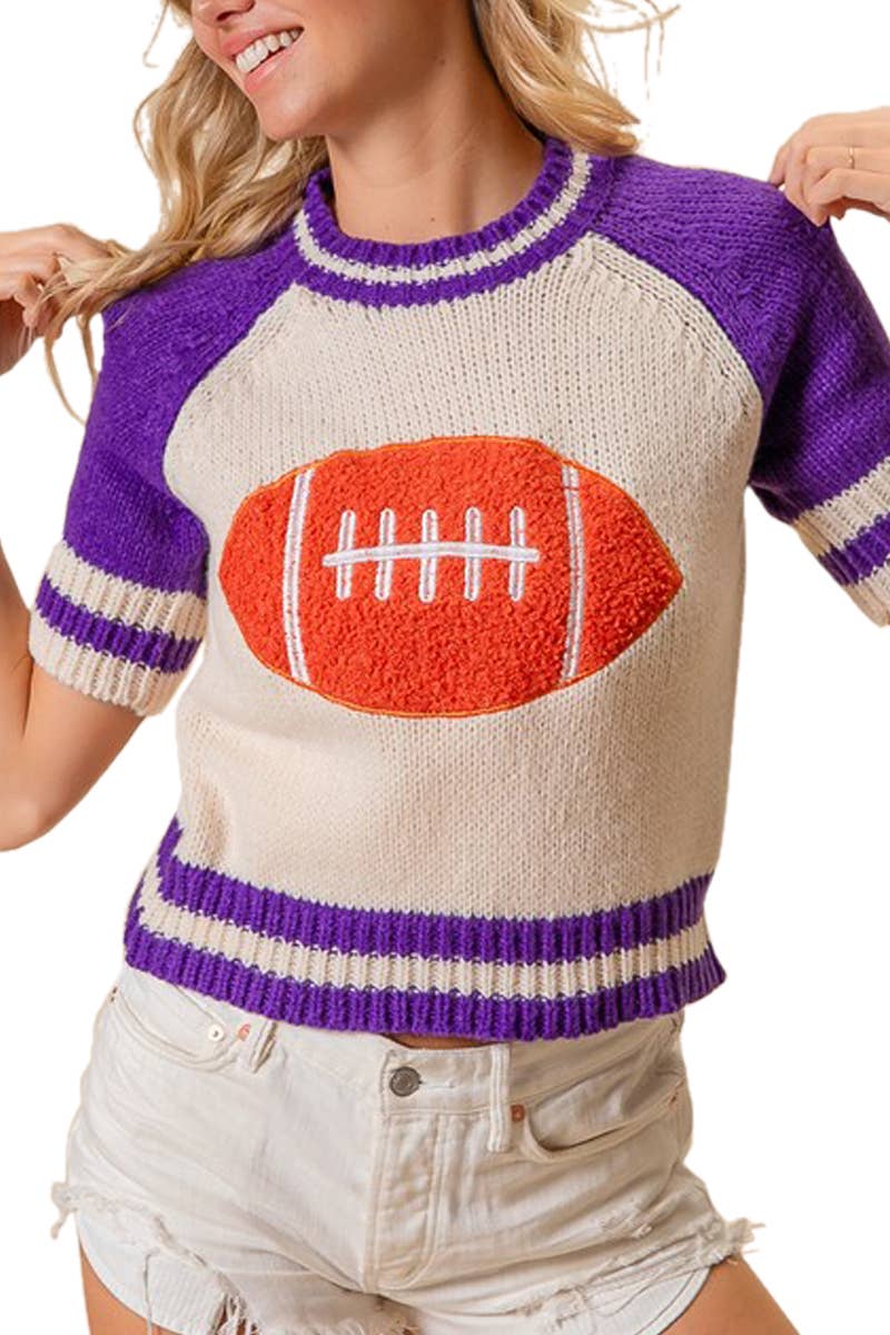 Game Day Striped Rib Band Raglan Sleeve Sweater