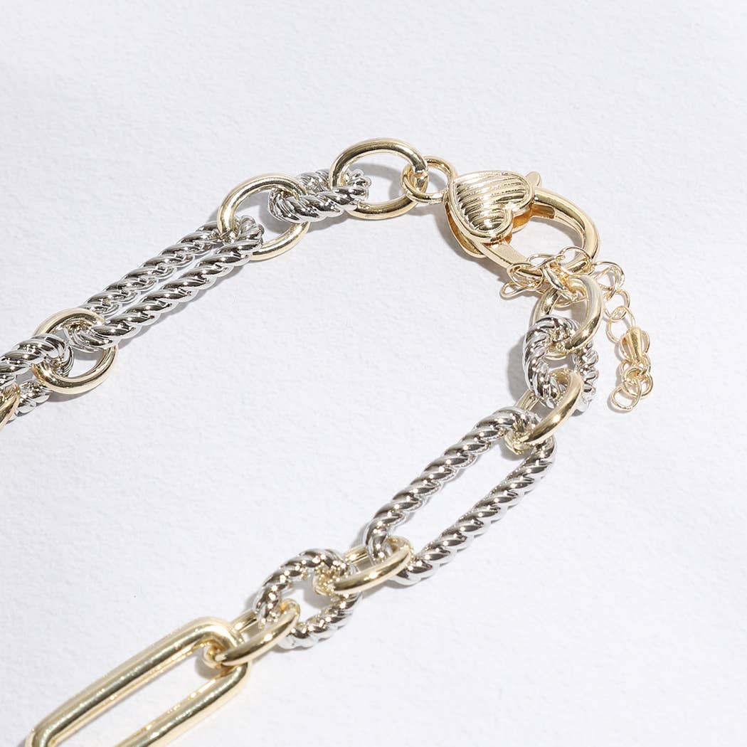 Two-Toned Cable Twisted Wire CZ Necklace