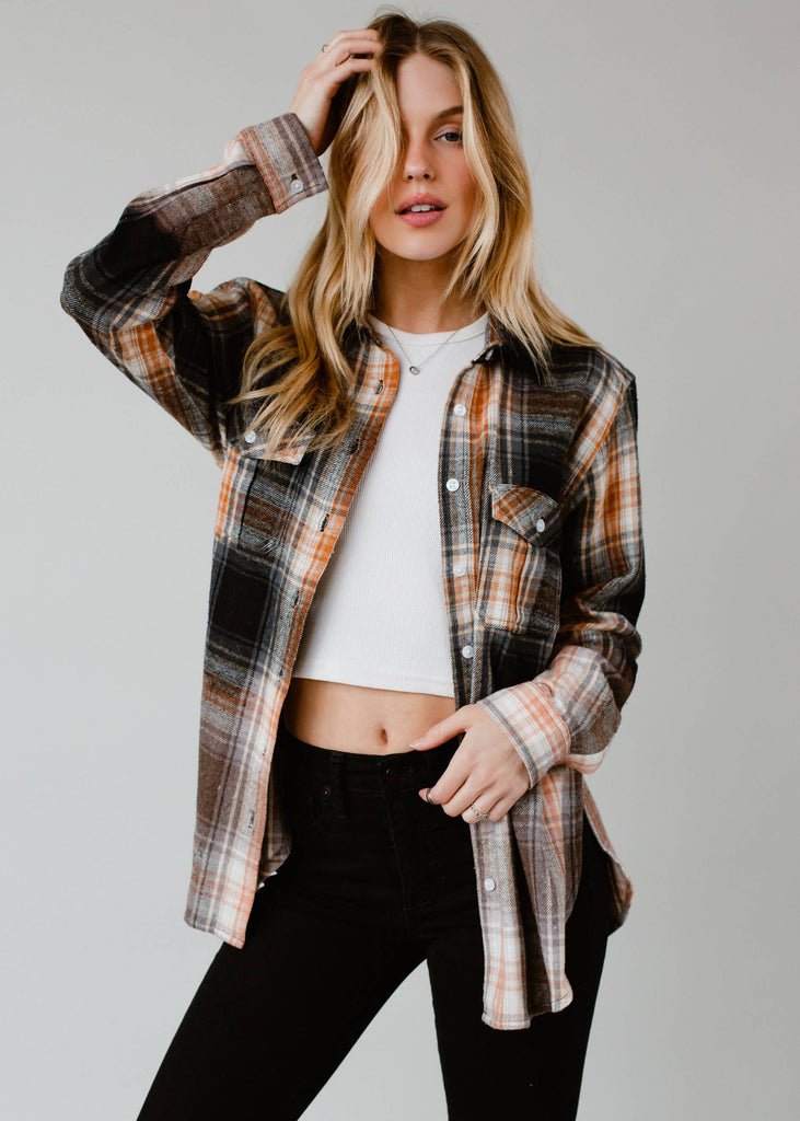 Black, Rust & Cream Ombre Plaid Flannel