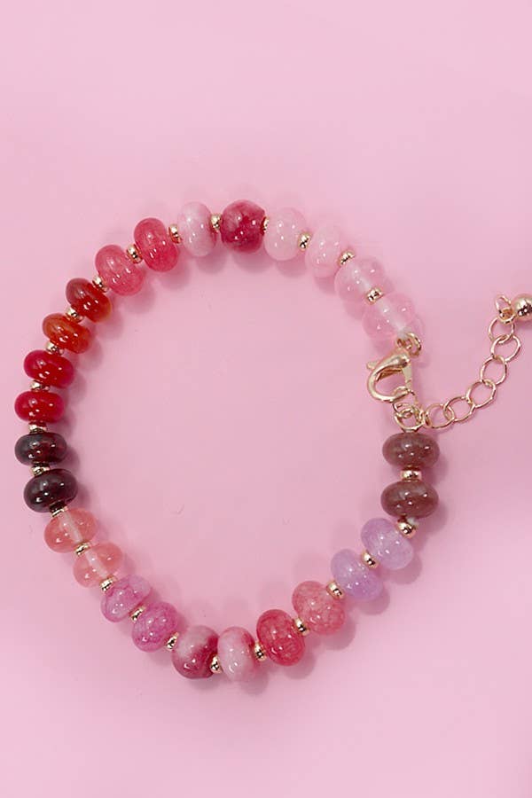 Natural Agate Glass Semi Precious Bead Bracelet