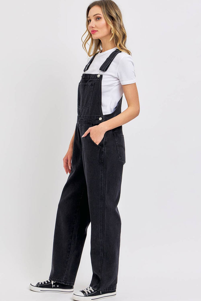 Black Denim Overalls with Adjustable Straps