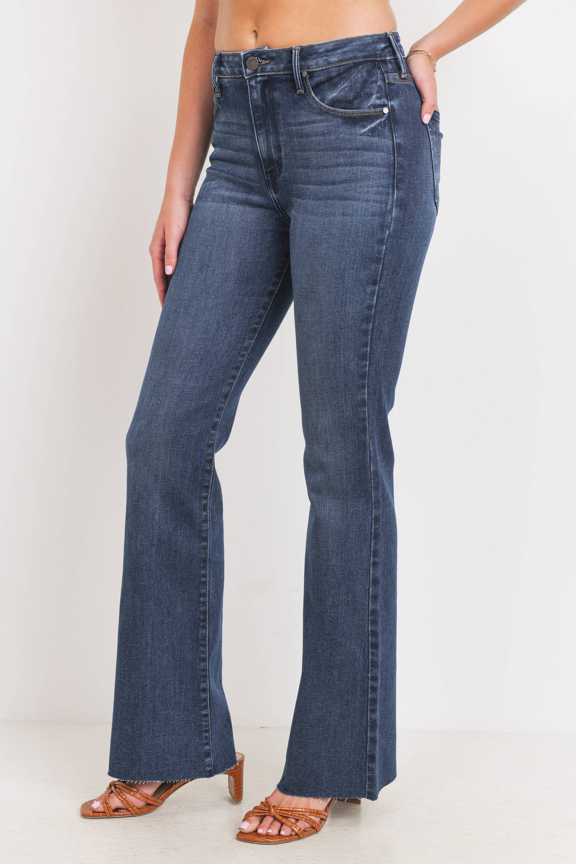 High Rise Dark Denim Scissor Cut Flare Jean