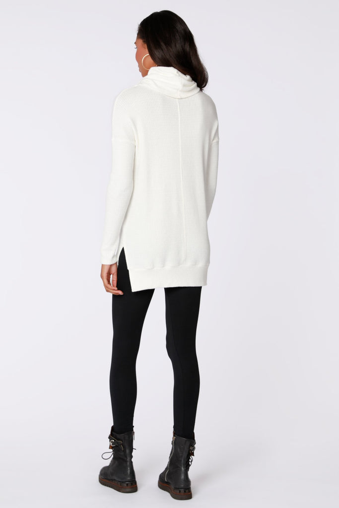 White Waffle Knit Cowl Neck Tunic Top at Maria Vincent Boutique