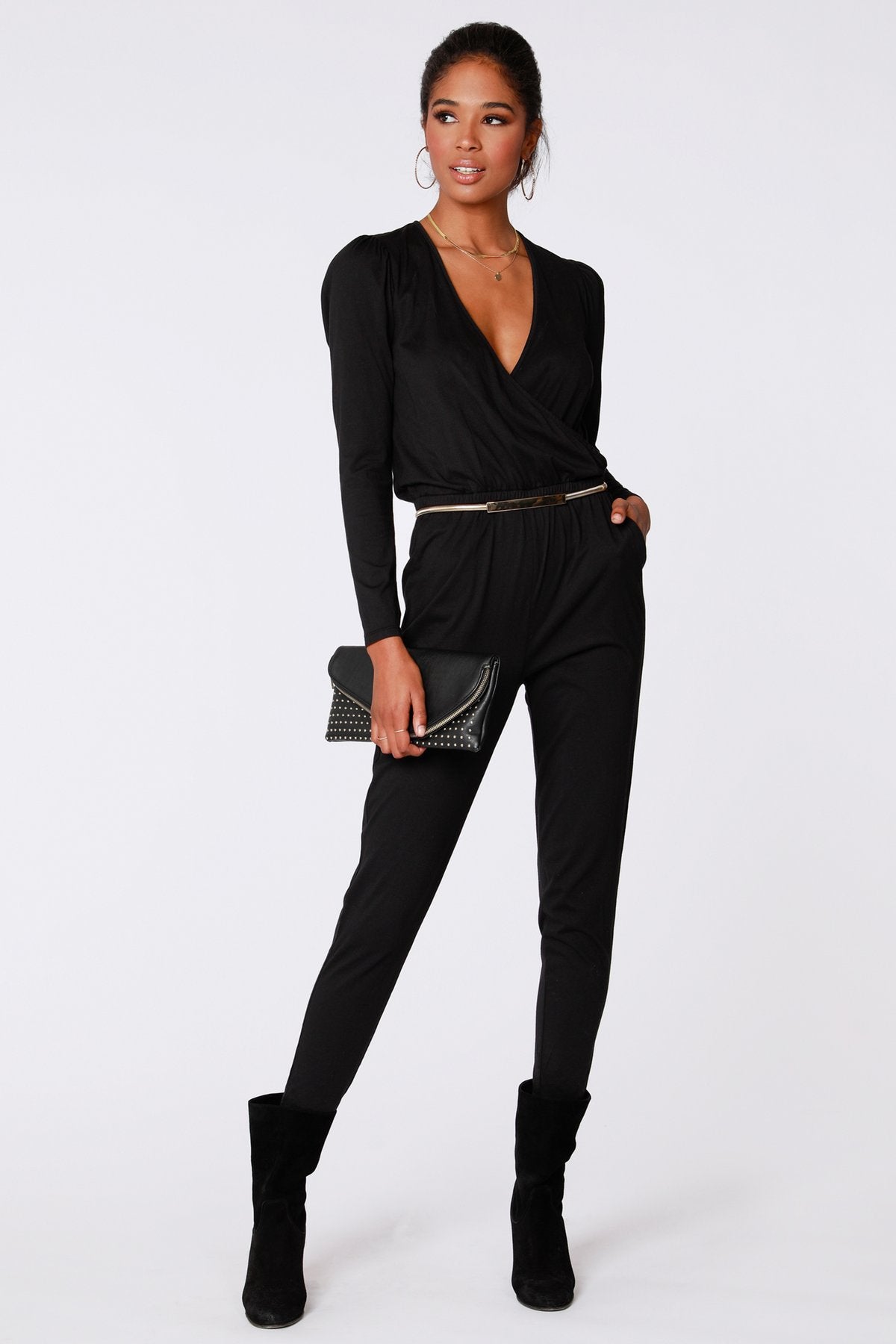 Black Surplus Shirred Sleeve Jumpsuit