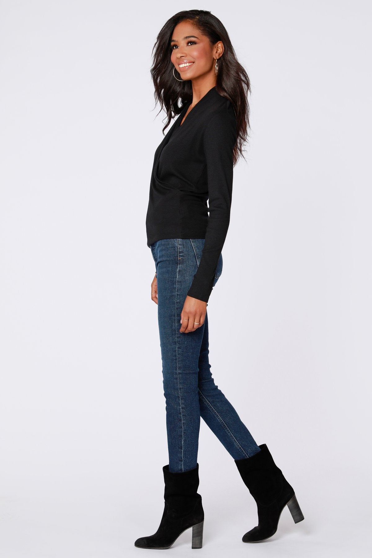 Black Long Sleeve Wrap Top