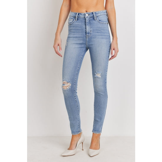 Light Denim Ankle Skinny with Distressed Knees