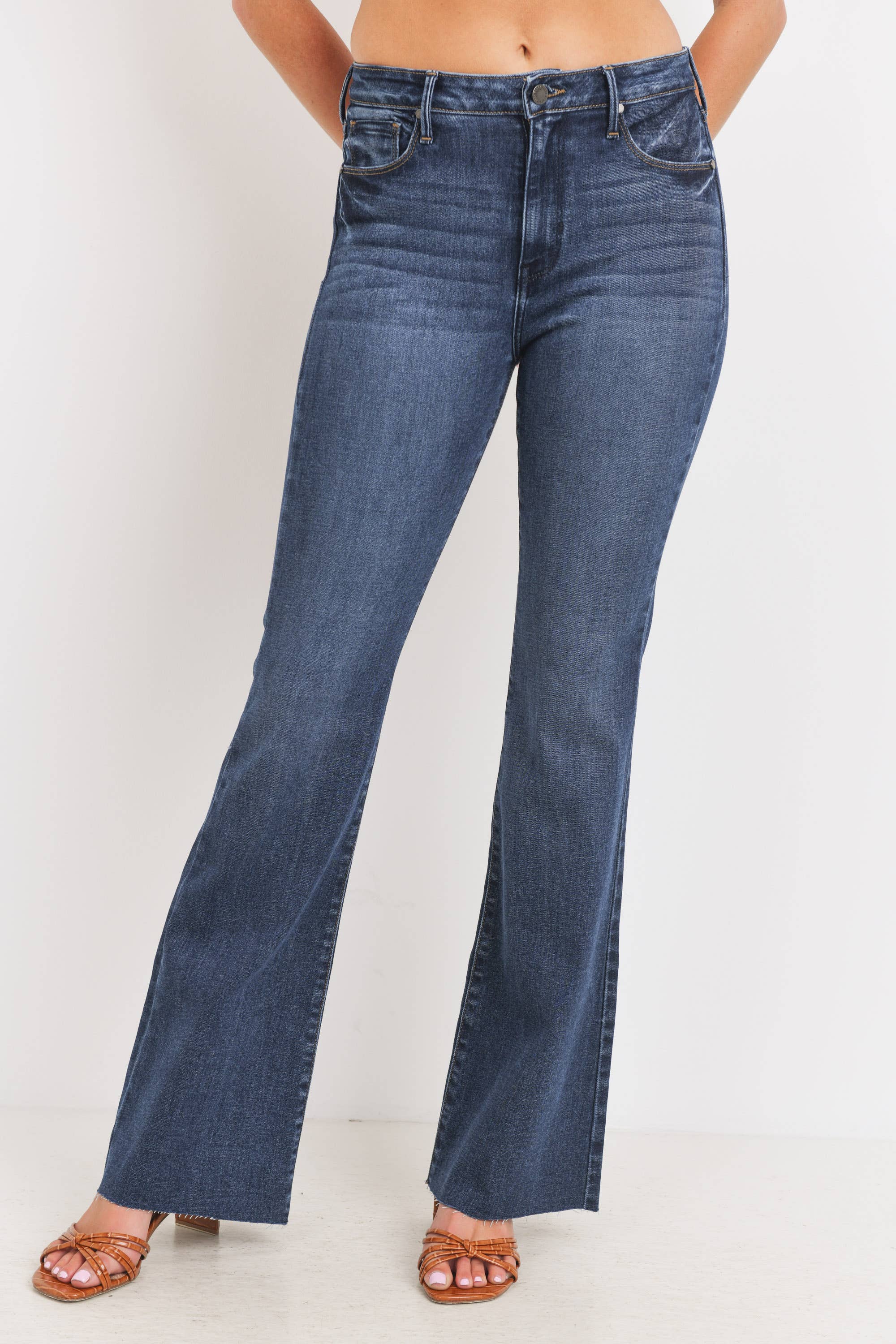 High Rise Dark Denim Scissor Cut Flare Jean