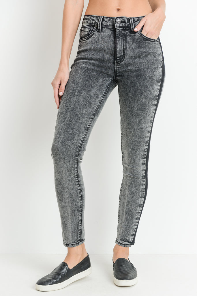 Black Skinny Acid Wash Jeans with Side Seam-MARIA VINCENT Boutique ...
