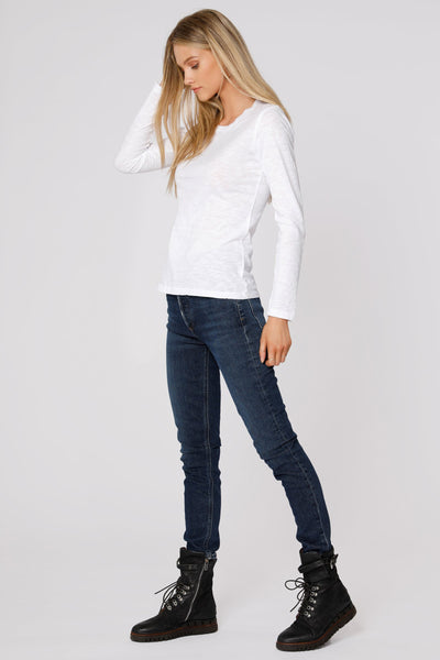 White Long Sleeve Basic Crewneck Tee