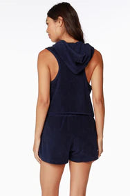 bobi Dark Navy Hooded Zipper Vest