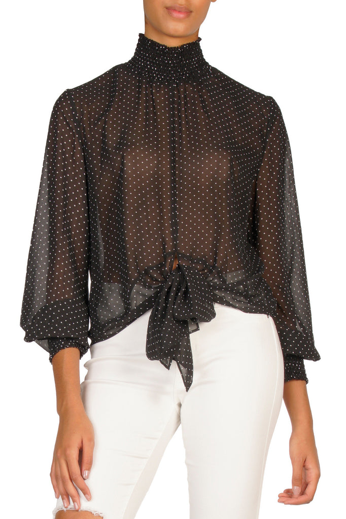 Smocked Long Sleeve Sheer Top